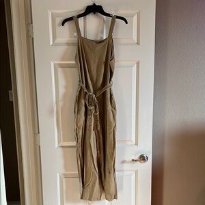 Tan Linen Jumpsuit with Belt